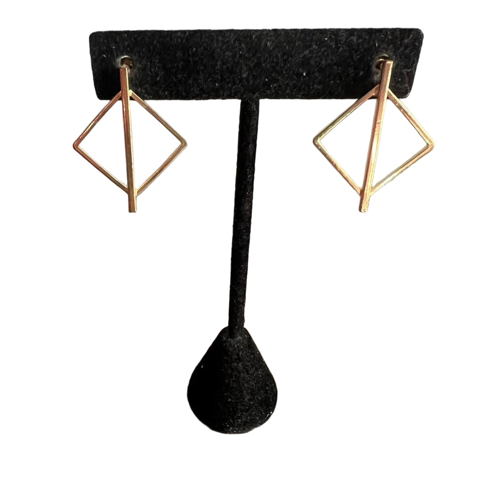 Geometric square diamond gold tone post earrings